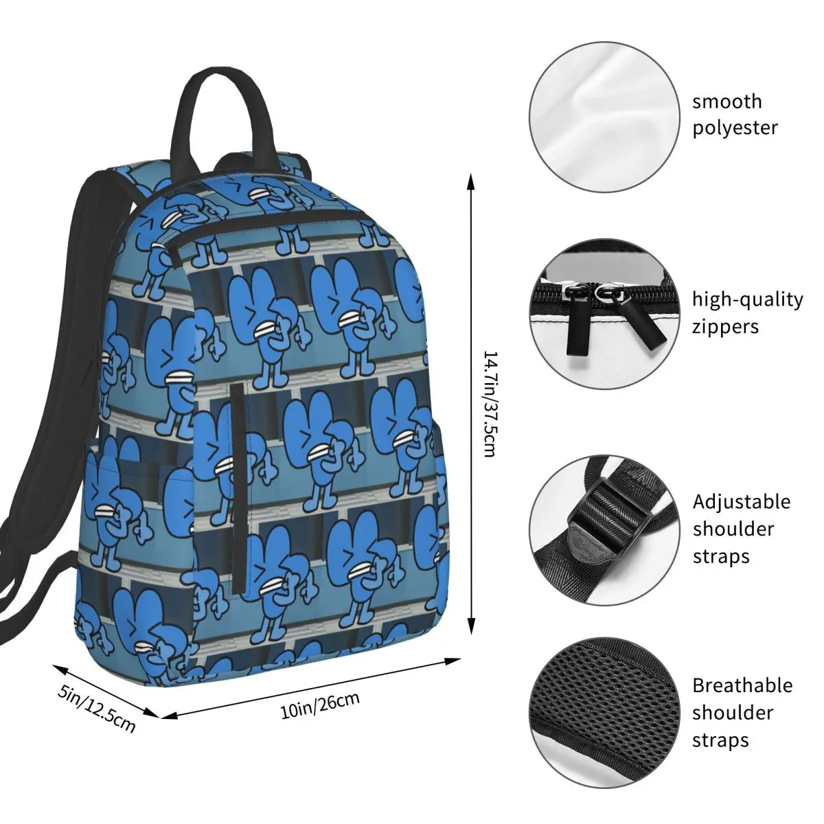 Four BFDI Backpack Student BookBag Children School Bag Laptop Shoulder Bags Men Women