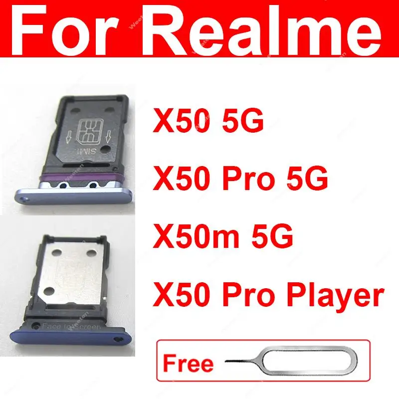 SIM Card Tray For Realme X50 5G X50 Pro Player X50M 5G Dual Nano Sim Card Slot Tray Holder Adapter Replacement Parts