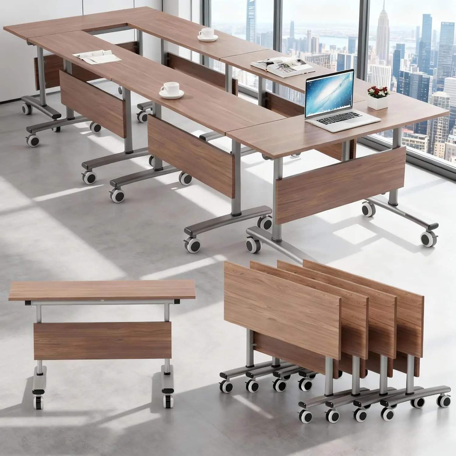 

4Pack Commercial Folding Conference Room Tables,Modern Meeting Tables,Mobile Training Table with Wheels,Flip Top, Customized