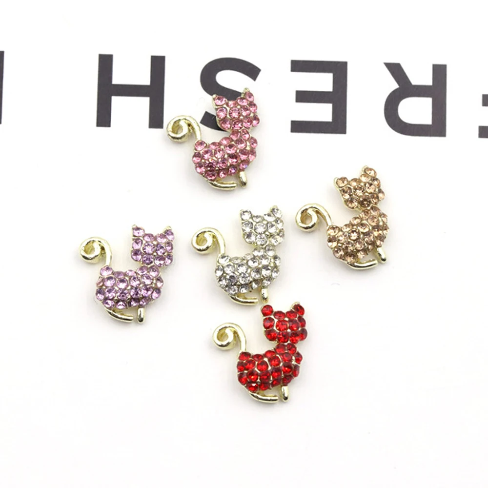 10Pcs Pink Cat Nail Charms 3D Glitter Zircon Rhinestones Metal Cat Nail Art Jewelry Decorations Luxury DIY Manicure Supplies