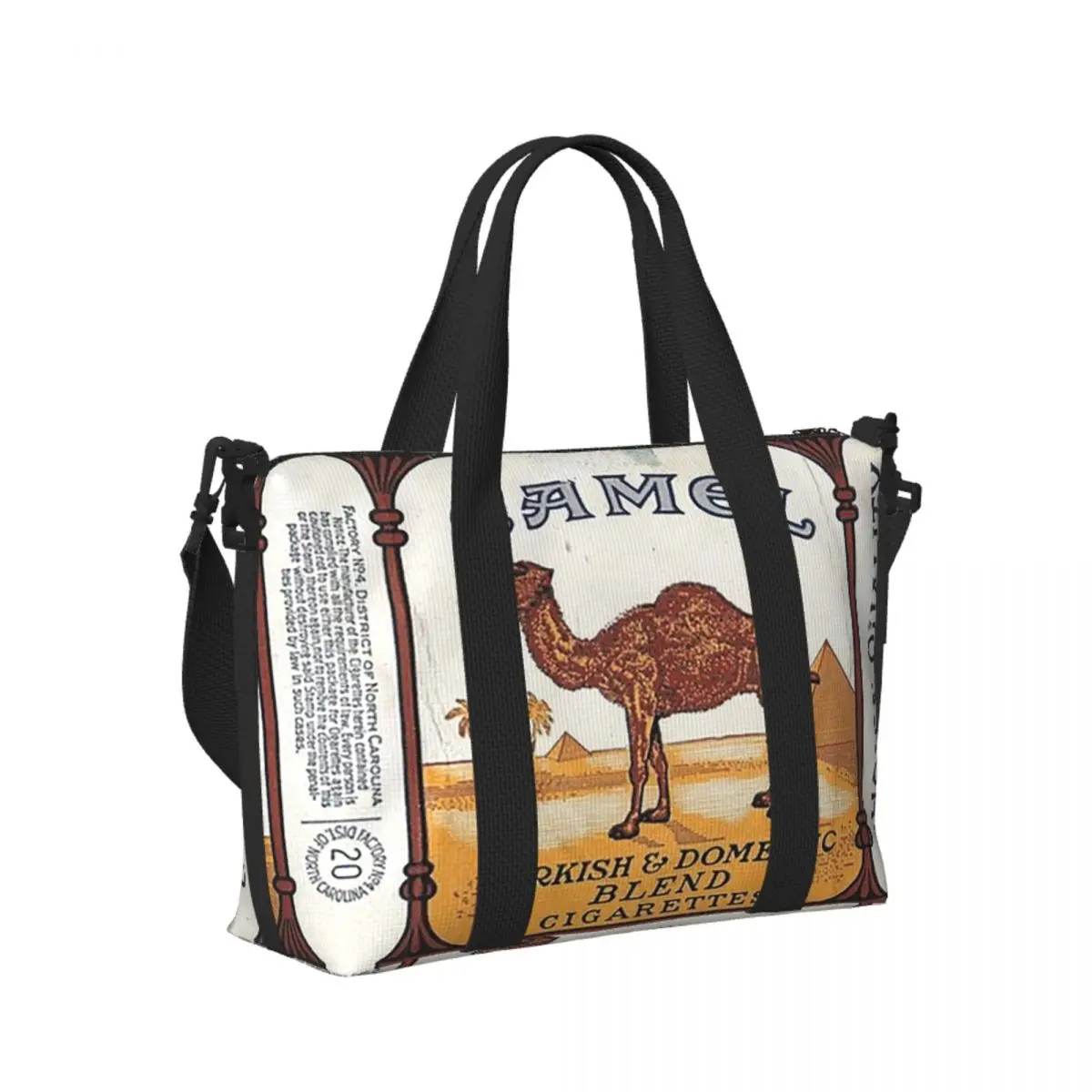 

Custom Vintage Camel Cigarette Pack Beach Travel Bag Large Capacity Tote Bags for Gym Sport Women Shopping Duffle Shoulder Bag
