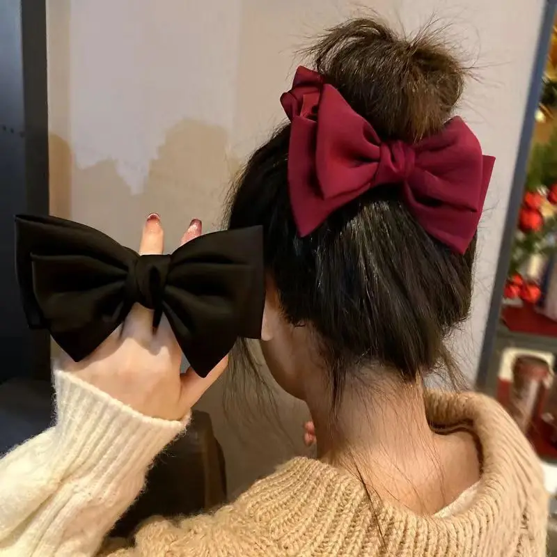 

Bonboho Women's Solid Color Bow Tie Rubber Band Pretty Hair Accessories 2024 Fashion Black Wine Red Hair Bundle for Girls