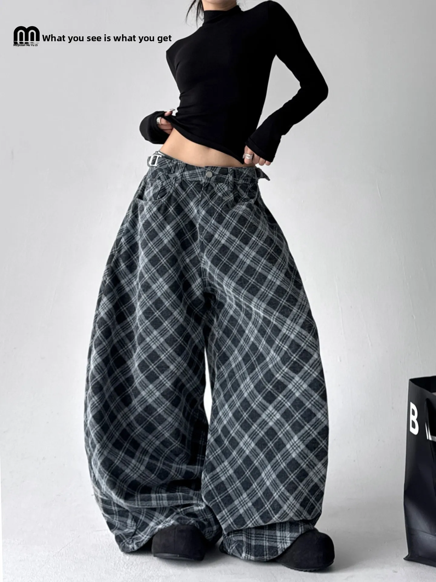 

Широкие джинсы в американском стиле в клетку, свободного кроя, для мужчин и женщин, зимний тренд, длинные брюки Cleanfit