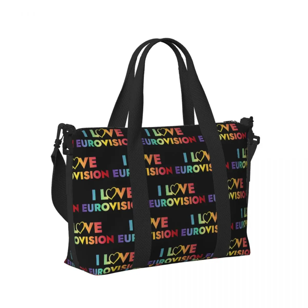 

Custom I Love Eurovision Beach Travel Bag Large Capacity Tote Bags for Gym Yoga Women Shopping Duffle Shoulder Bag