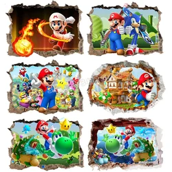 Pegatinas de pared de Super Mario, póster de Anime, decoración de habitación de niños, fondo tridimensional, decoración de fondo de fiesta, calcomanía de papel