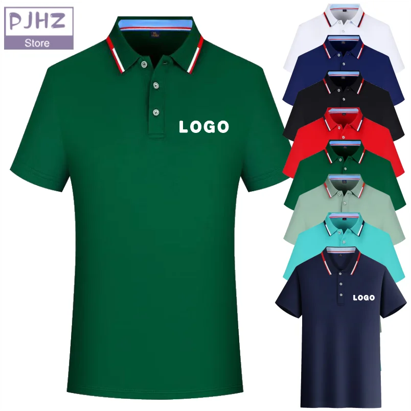 Lapel Polo Shirt High Quality Business Breathable Work Polo Shirts Ice Ion Fiber Fabric Tops Customized Logo Print