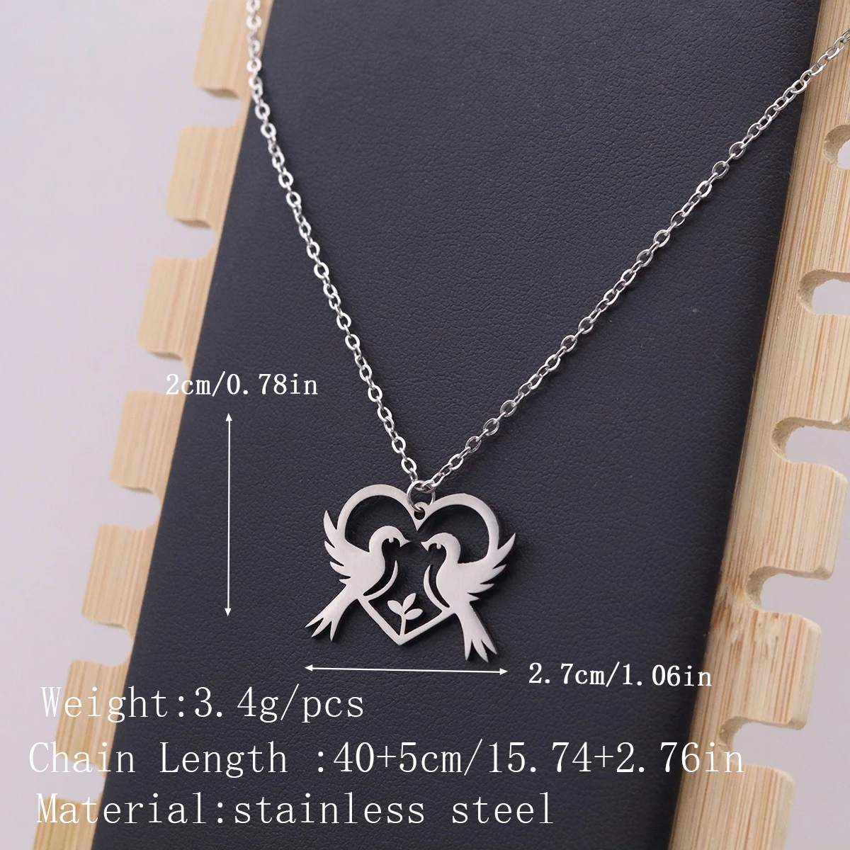 Kinitial Two Love Birds Necklaces Stainless Steel Choker Animal Swallow Pendant Love Heart Neck Chain Fashion Jewelry Gifts