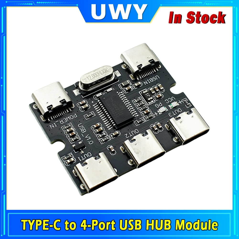 TYPE-C to 4-Port USB HUB Module, Type-C Input Expand 4 Way Type-C USB Hub Splitter Board for DIY Electronic Project
