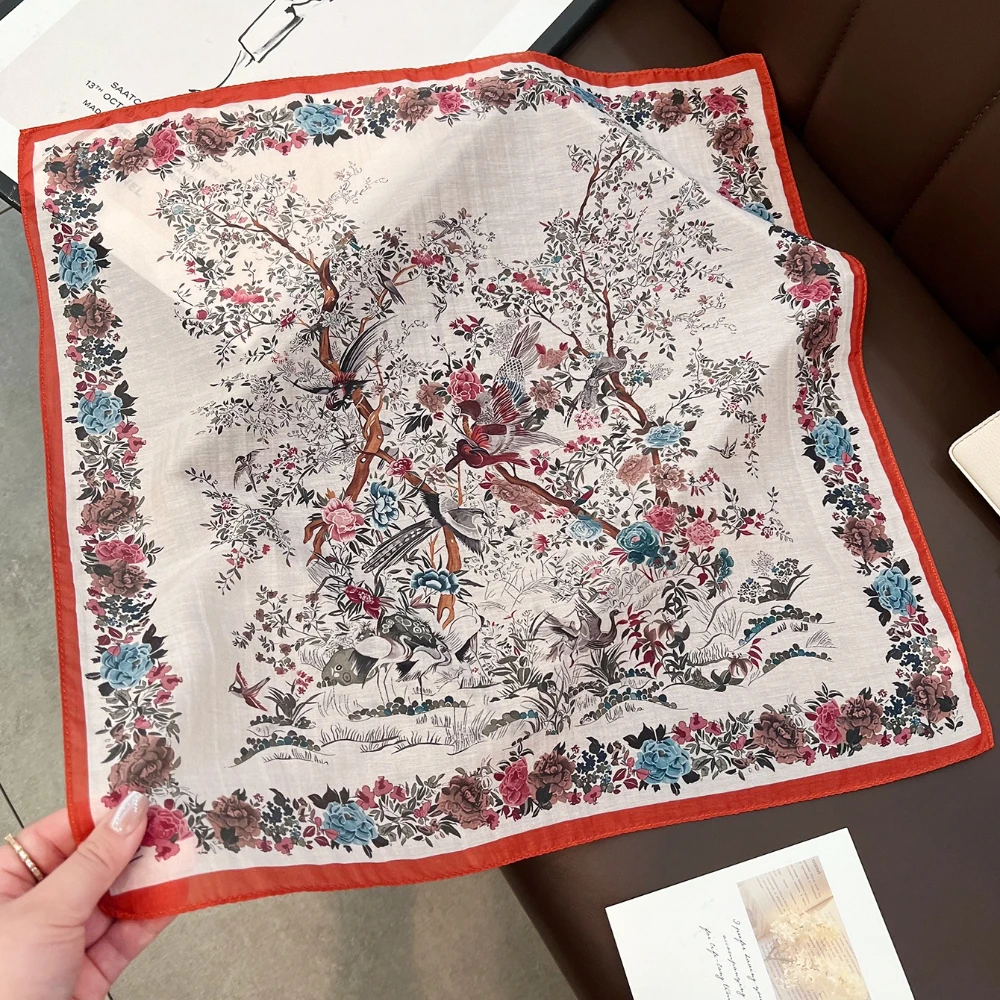 새의 노래와 꽃 실크 스카프 프랑스의 우아한 작은 사각형 손수건 고가 액세서리 다용도 실크 스카프 럭셔리 스카프
