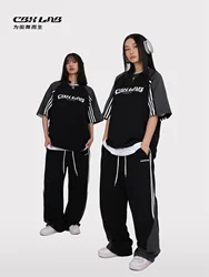 CBXLAB-traje de Hip-Hop para mujer, traje de empalme negro y gris, pantalones deportivos de baile de Jazz, camiseta suelta de baile callejero