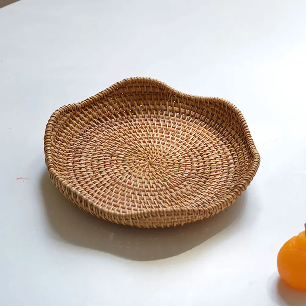 

Creative Rattan Woven Storage Baskets Natural Household Tray Table Bread Basket for Kitchen Living Room Snacks Fruits Organizer
