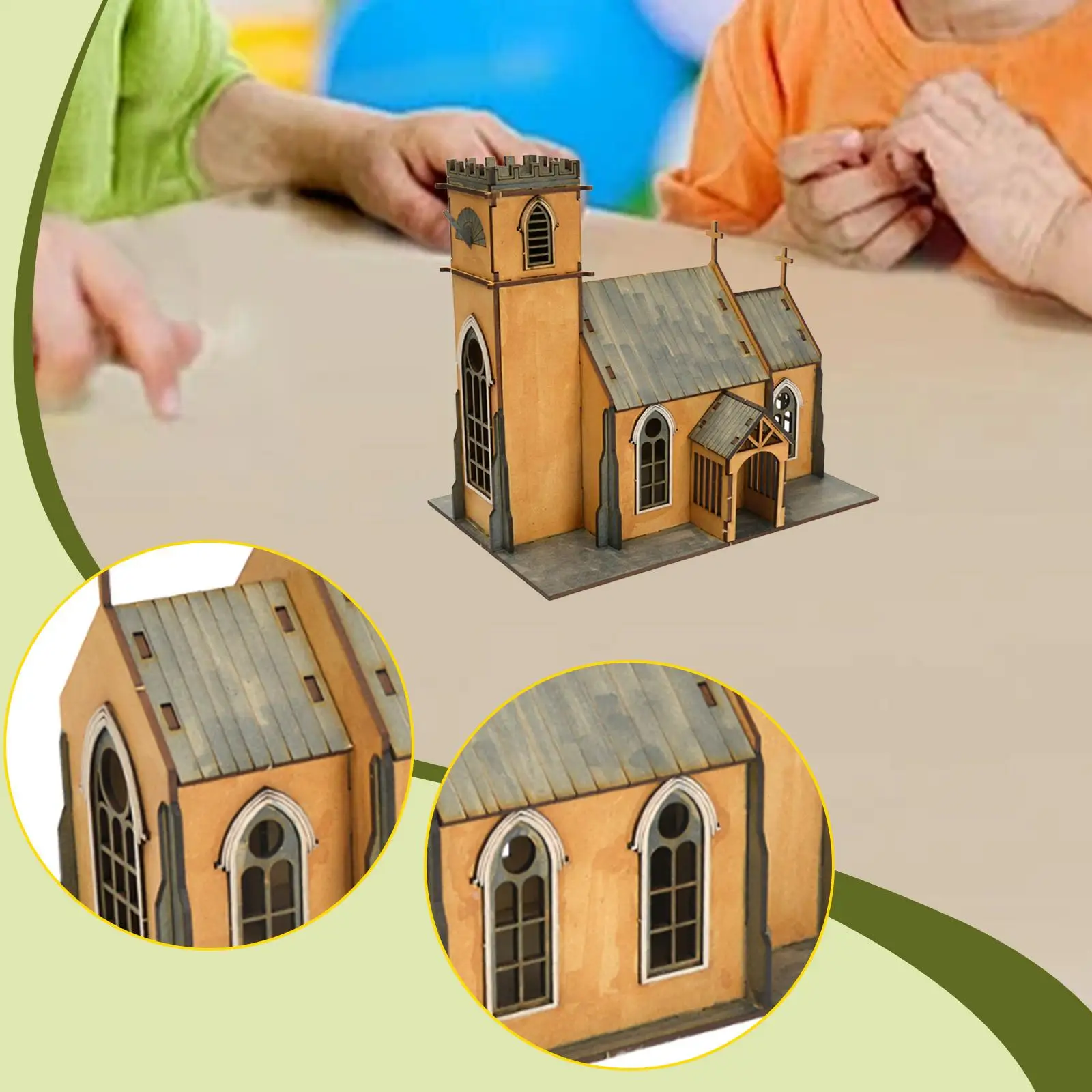 1/72 الكنيسة بناء أطقم منمذجة Diorama ، DIY بها بنفسك سهلة التجميع ، نموذج مشهد مصغر ثلاثية الأبعاد الألغاز الخشبية طاولة الرمل نموذج الهندسة المعمارية #3