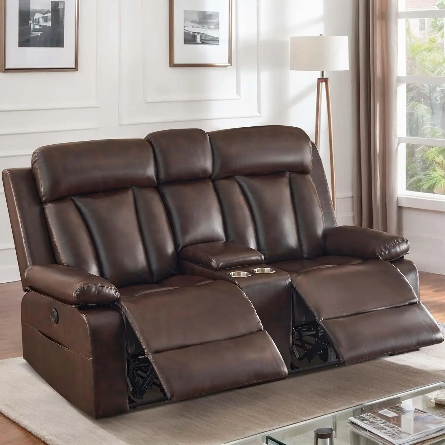 

Power Reclining Loveseat with Console, Reclining Loveseat with Heat and Massage, Power Loveseat Recliner Sofa with, Customized