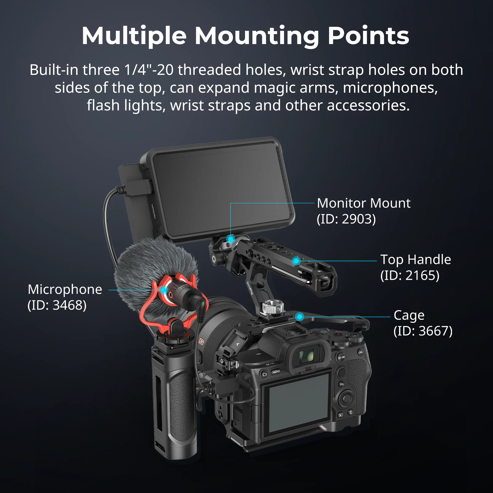 SmallRig mini Side Handle Kit with One Handle and Two Handle Adapters, One Cold Shoe for Sony for Canon for FUJIFILM Camera