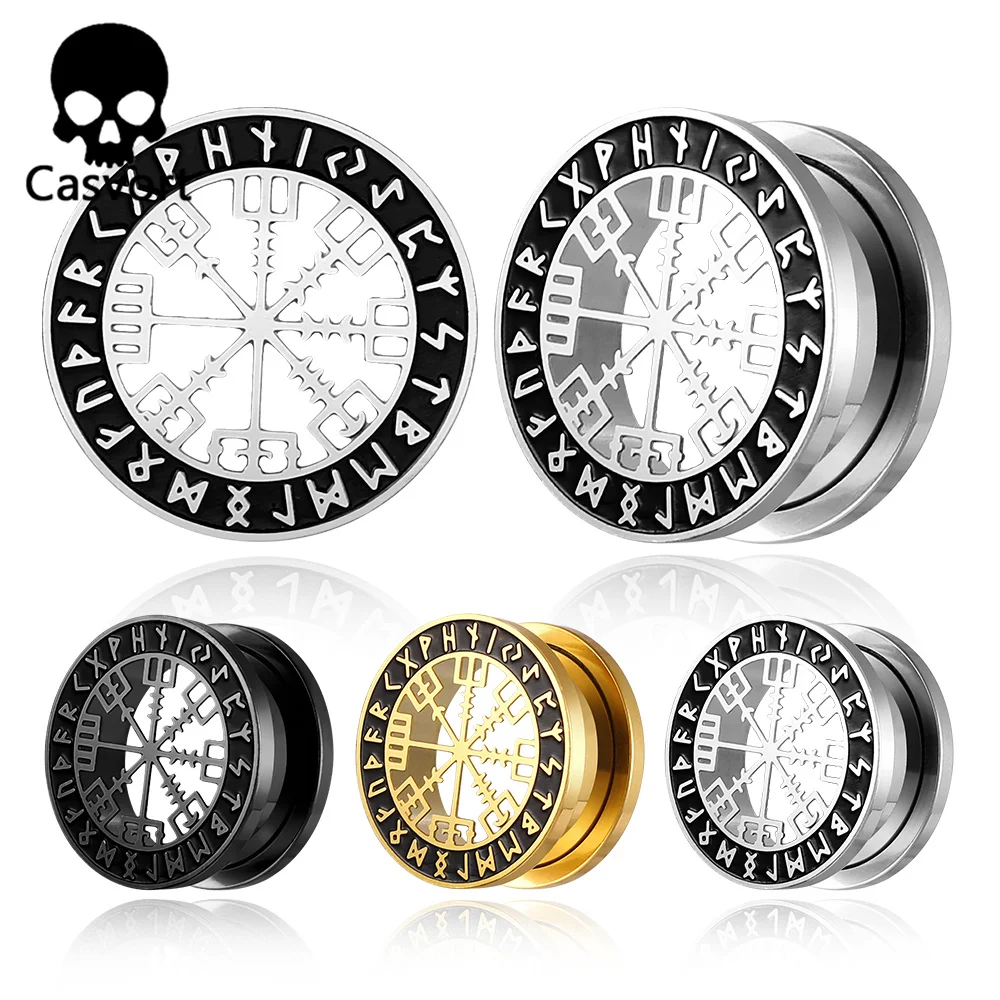 Casvort 2 sztuk 316 wskaźniki uszu ze stali nierdzewnej nosze Viking Rune zatyczki do uszu tunele kolczyki Piercing ekspandery biżuteria do ciała