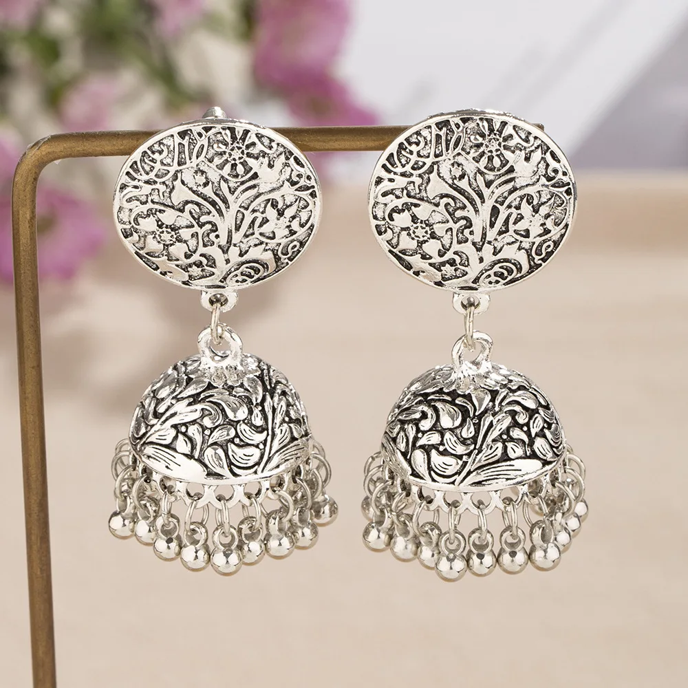 AliExpress eBay Hot Sale Indian Bohemian Pearl Bells Tassel Earrings Ethnic Style Face Skinny Earrings Women