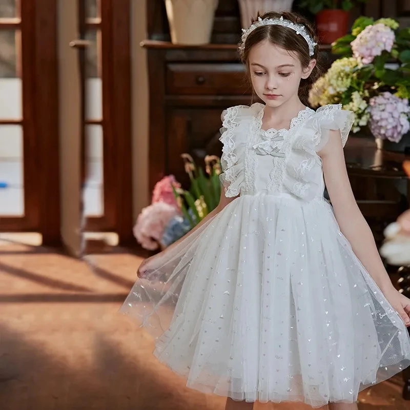 Robes de demoiselle d'honneur mignonnes pour mariage, appliques à gros nœud, dentelle, petit concours, quelle que soit la première communion des filles, quoi que ce soit pour les mariages, nouveau