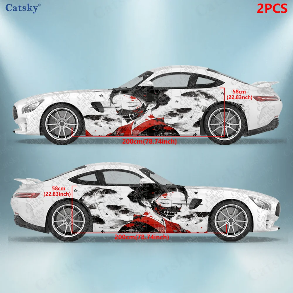 2pcs Fish & Eyes Closed Girl Car Side Decals, Self-Adhesive PVC Waterproof & Scratch-Resistant Stickers, Car Accessory Gift