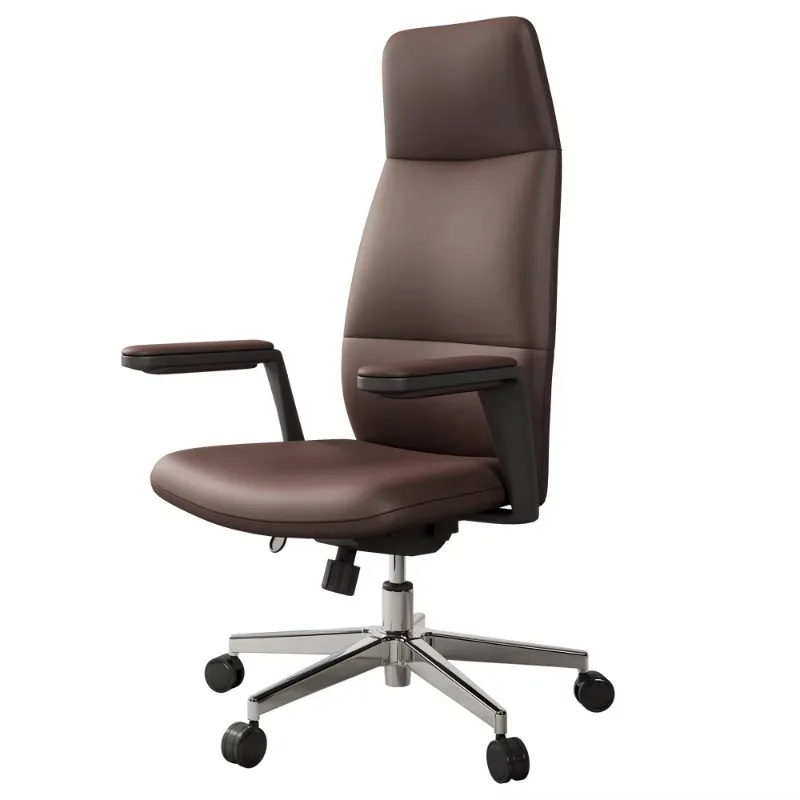 كرسي بذراعين من الجلد الصناعي باللون البني الفاخر، كرسي مريح بتصميم معاصر من الجلد للمكتب أو غرفة المعيشة #6