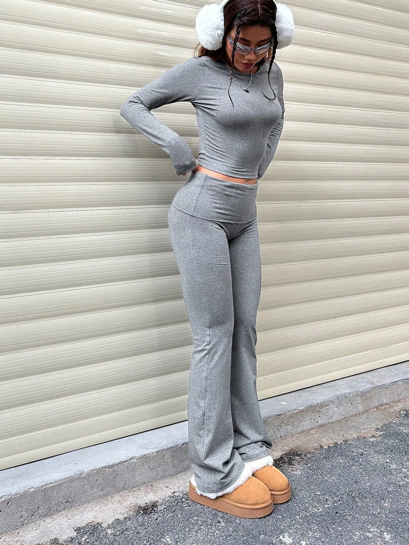 2025 Newest Women's 2 Piece Outfit Solid Color Long Sleeve T-Shirt & High Waist Leggings Pants Fitness Set