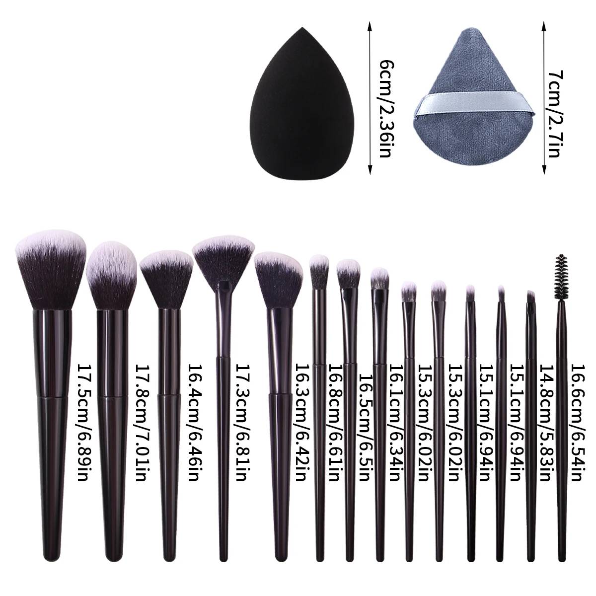 18 ชิ้นสีดําชุดแปรงแต่งหน้าแปรงอายแชโดว์แปรงคิ้วแปรงแป้งพัฟความงามไข่มัลติฟังก์ชั่เครื่องมือความงาม