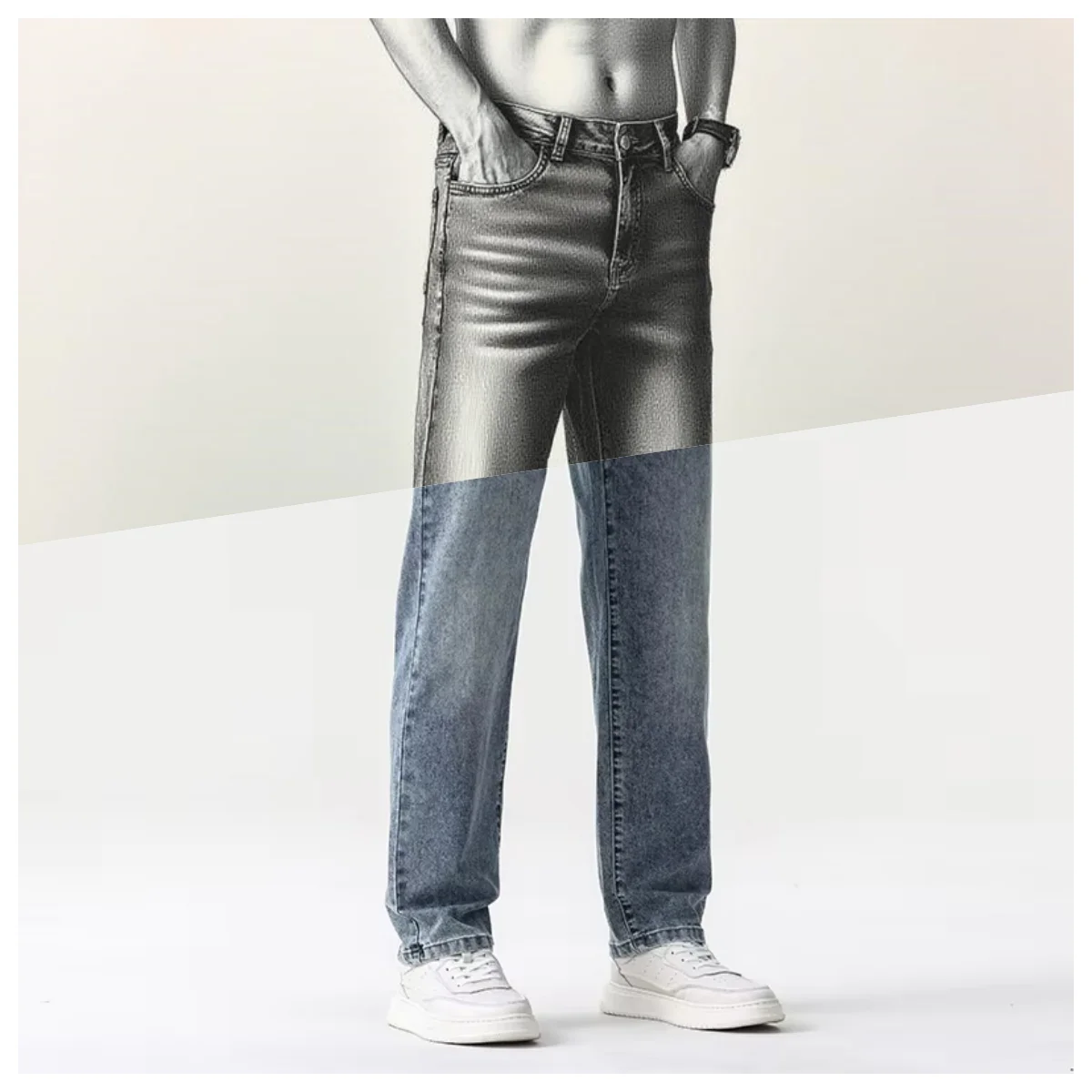 

Classic Loose Straight Wide Leg Pants High Quality Washed Denim Trousers man thin cool Elastic Men's Casual regular fit Jeans