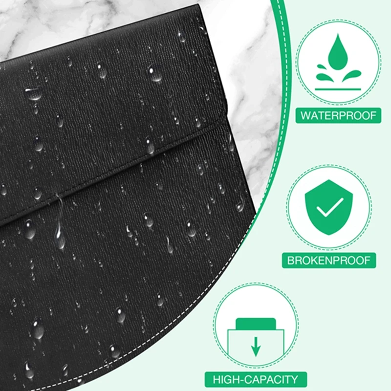 حافظة مستندات مجلد ملفات A4 من جلد البولي يوريثان، حافظة مغلف مقاومة للماء مع إغلاق سريع