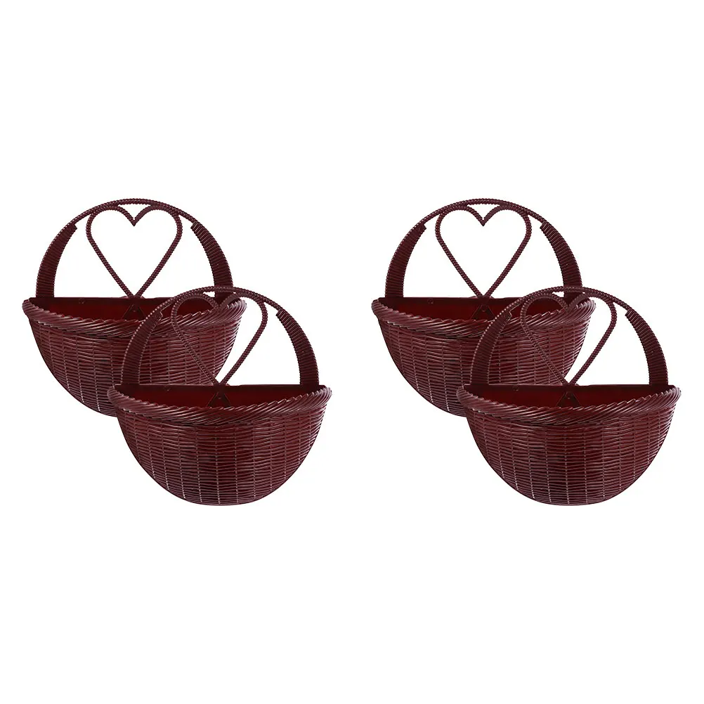 

4Pcs Wall Hanging Flower Basket Plastic Imitation Rattan Decorative Planter Indoor Hanging Flower Pot Wall Mounted Holder
