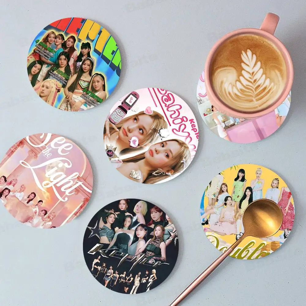 singing group Korea K-Kep1er Kpop pattern art painted wooden anti-slip coasters, suitable for decoration of living room