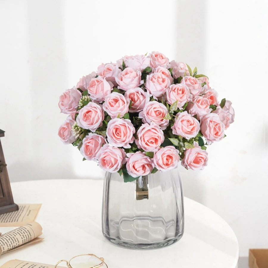 Künstliche Blume, zehn Kopf, Seide, weiße Rose, Bündel, Sammelalbum, Festival, Hochzeit, Outdoor, Garten, Party, Tisch, Zimmer, Vase, Dekoration, Geschenk