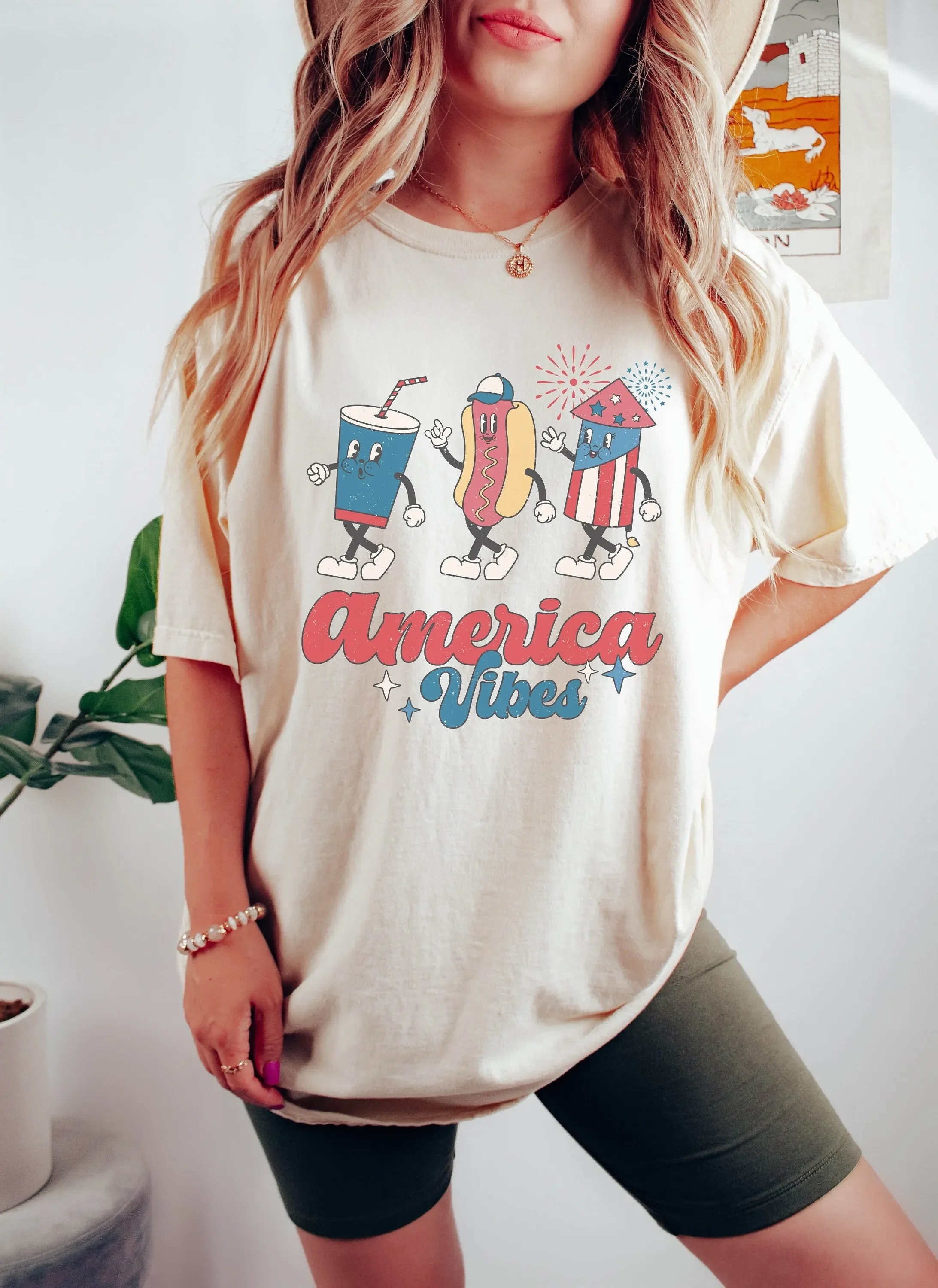 America Vibes T Shirt Party in the USA Retro 4th of July Funny Fourth Womens Patriotic