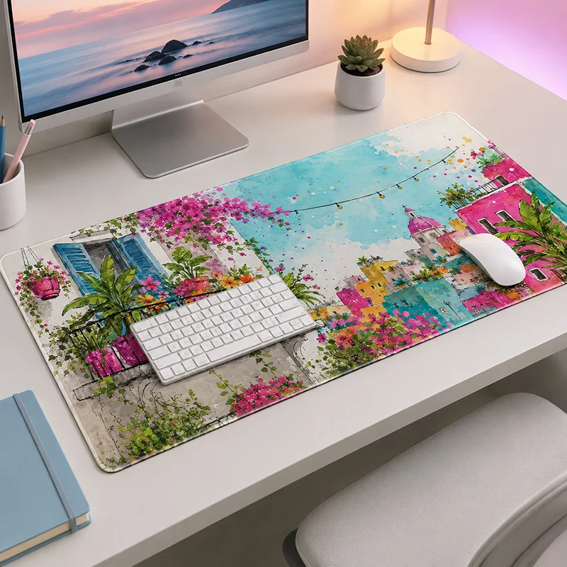 Colorful Garden Street Balcony Mouse Pad Gaming XL Home HD Large Mousepad XXL Playmat Non-Slip Office Natural Rubber Table Mat