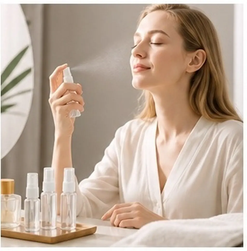 12Pcs Spray Bottle Compact Portable Transparent Makeup Bottles Leakproof Press Pump for Travel Subpackaging Reusable
