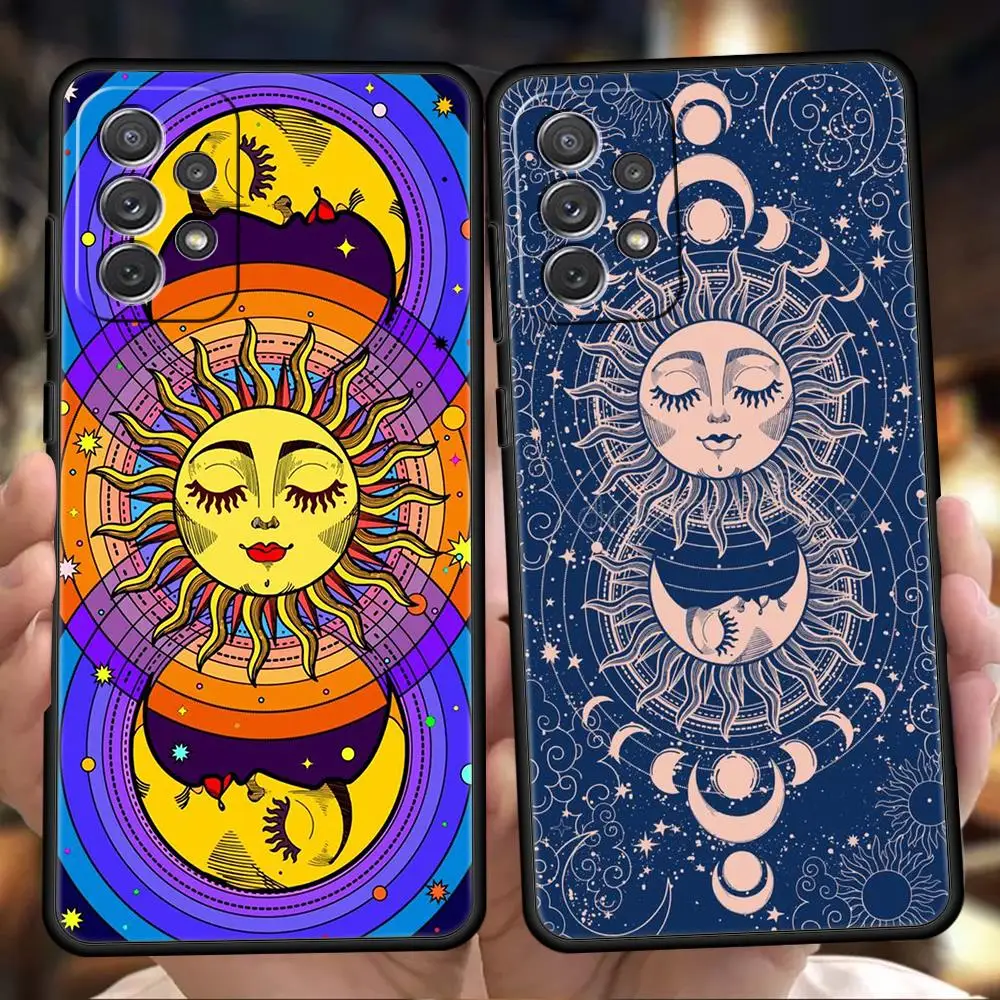 Funny Sun Moon Face Phone Case for Samsung Galaxy A15 A14 A25 A54 A34 A51 A71 A72 A73 A32 A52 A52S A11 A21S A31 A41 5G TPU Shell