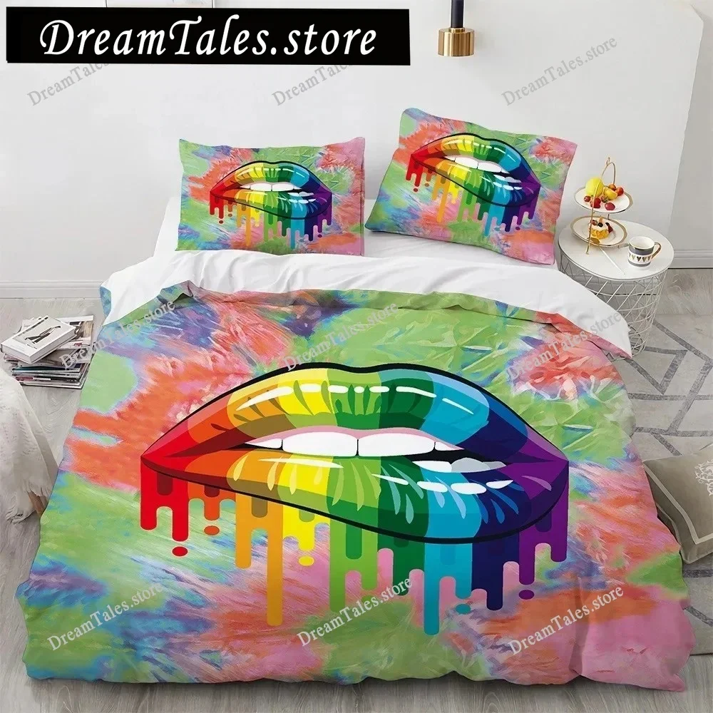 

3D Print Red Lips Duvet Cover Set Sexy Theme Romantic Style For Girls Women Couple Bedding Set King Queen Size With Pillowcase