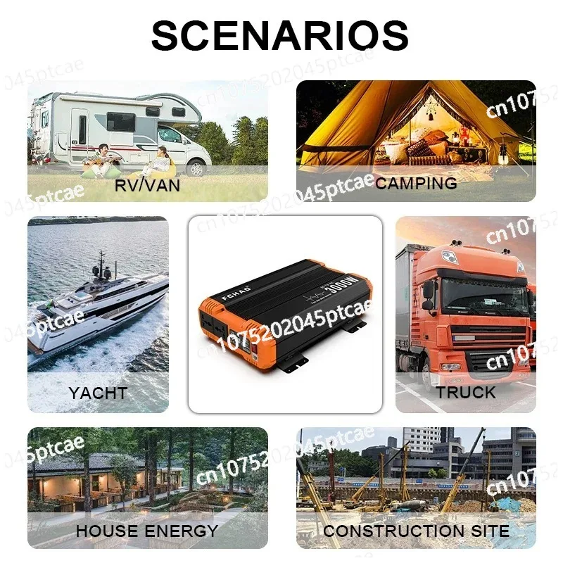 Inversor de Corriente para Auto FCHAO, Onda Sinusoidal Pura, 12V 24V 48V a 220V 230V, Convertidor con Pantalla LCD para RV, Camping y Hogar