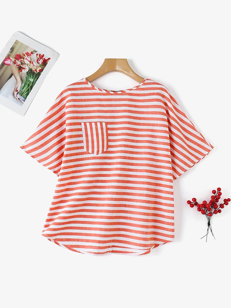 

ZANZEA полосатые футболки женские летние футболки 2025 повседневные свободные туники с круглым вырезом модные богемные футболки с принтом топы с карманами