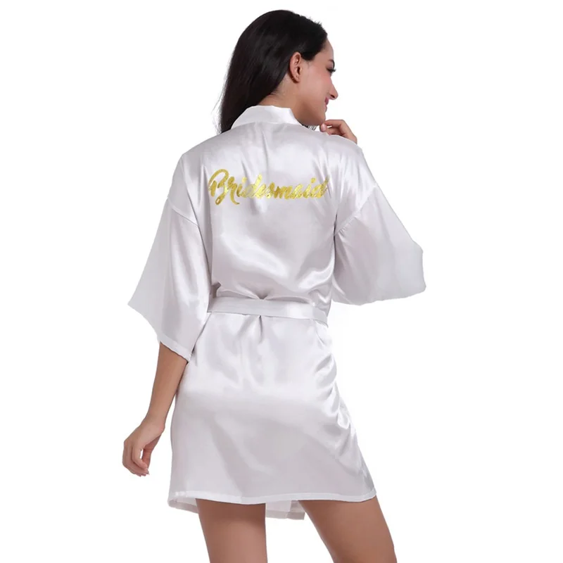 Women's Satin Kimono Robe for Bridesmaid and Bride Wedding Party Getting Ready Short Robe with Gold Glitter