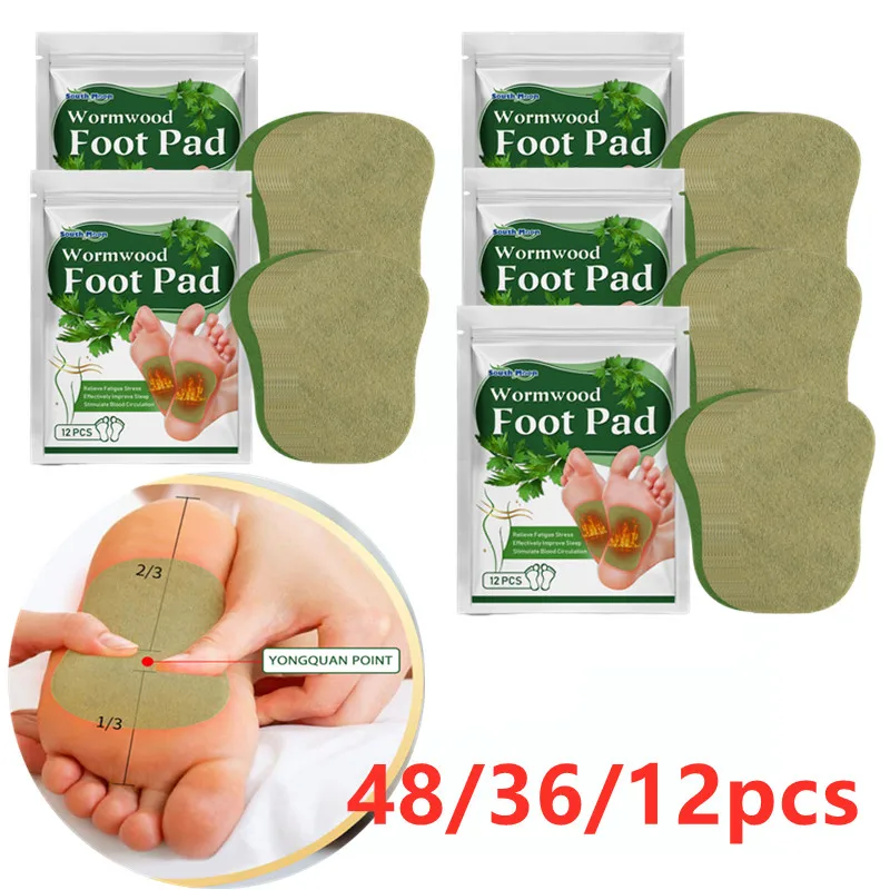 12/24/36/48Pcs Wormwood Foot Patch Natural Plant Detox Foot Sticker Relieve Stress Help Sleeping Lose Weight Healthcare Foot Pad