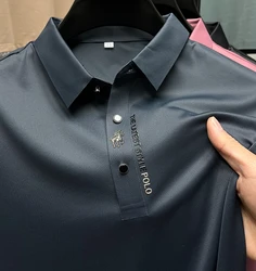 2023 Summer High end Business Offset Printing High Quality Short Sleeve Polo Shirt New Men's Casual Traceless Printing Fashion