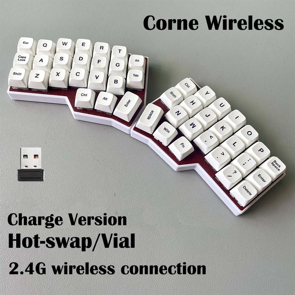 CORNE V4 2.4G Wireless Split Ergonomic MX Mechanical Keyboard Hot-swappable VIAL Programmable 46-key Charge Version