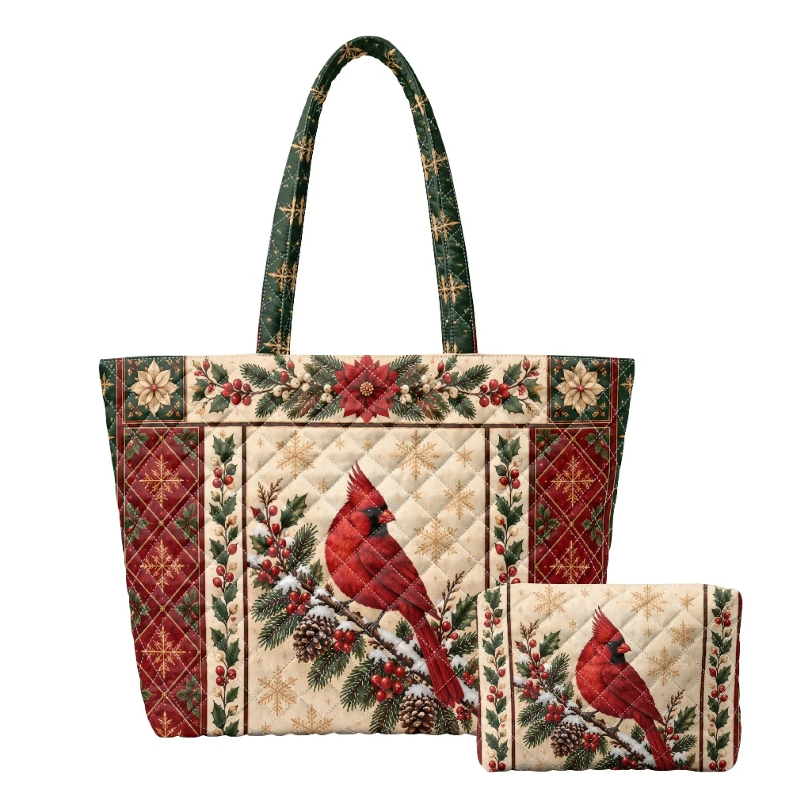 Coloranimal Christmas 2 Pcs Quilted Tote Bag with Wallet, Embroidered Shoulder Bag for Women, Daily Use Excursions