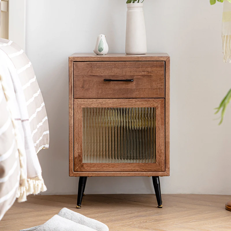 Nordic Solid Wood Bedside Table Black Walnut Color Bedside Locker Small Apartment Modern Minimalist