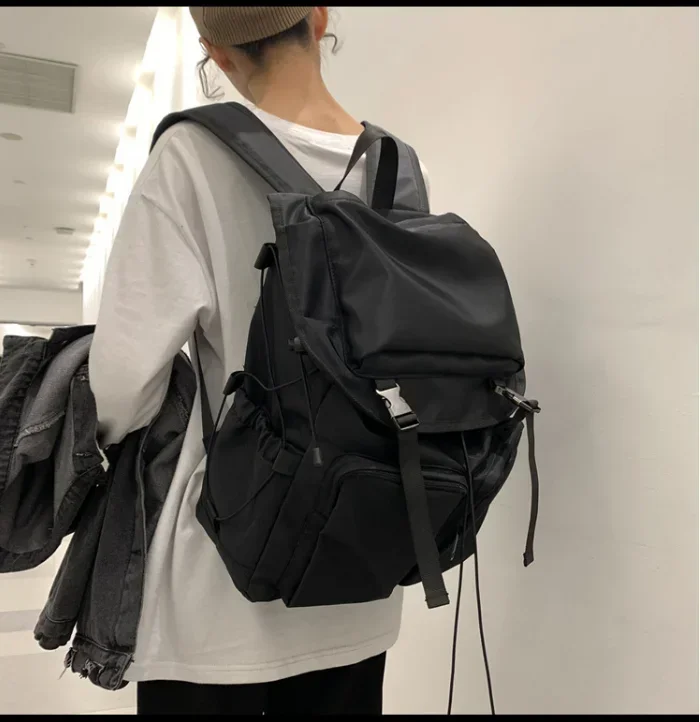 Unisex Casual Drawstring & Hasp Buckle Backpack – 15.6 Inch Laptop Bag for College, School & Daily Use