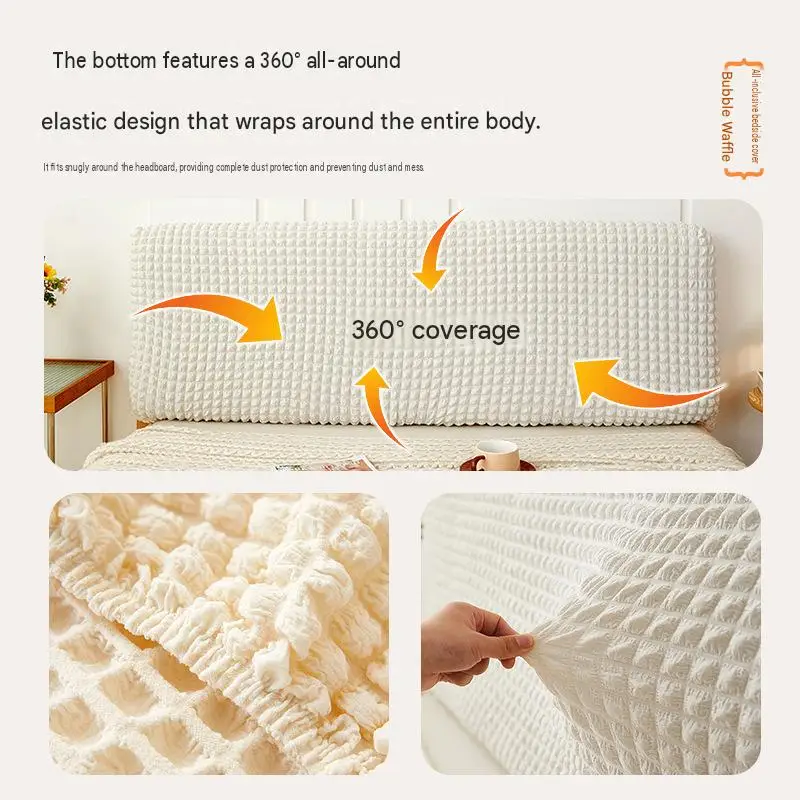 Elastic Seersucker Headboard Cover Embossed All-Inclusive Bed Head Protector Soft Plush Stretch Slipcover Modern Bedroom Decor
