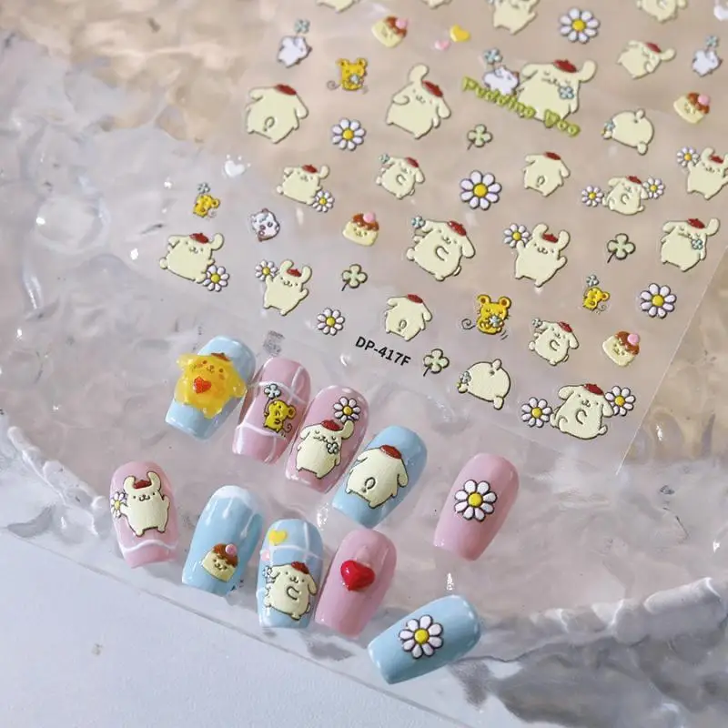 Kawaii Sanrio Pom Pom Purin Nail Stickers Children Waterproof 5D Nail Decorate Stickers Student Cartoon DIY Stickers Girl Gift