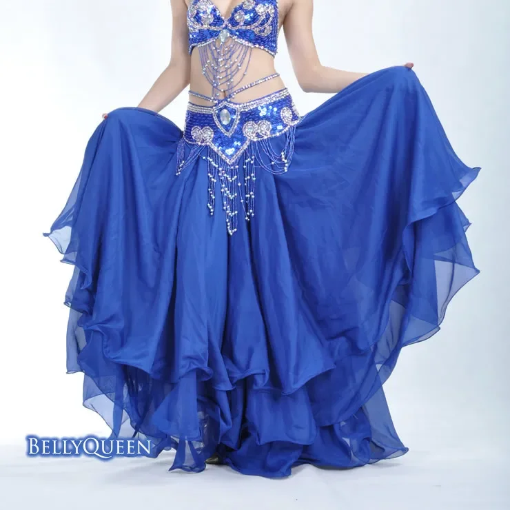 Belly Dance Long Skirt Bellydance Costume Skirts Female Adult Stage Performance Skirt Women Three-Layer Chiffon Practice Skirt