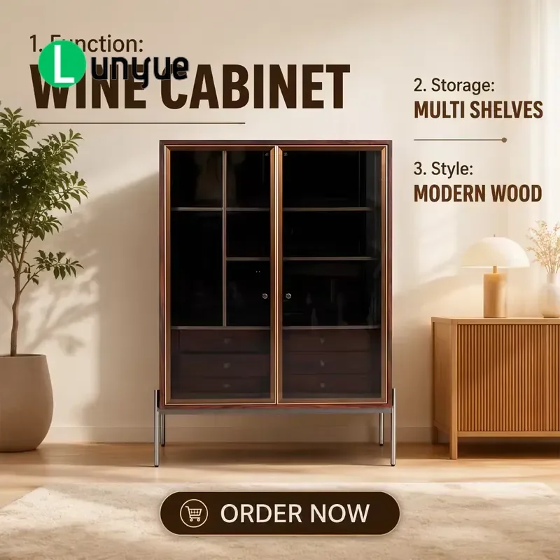 Italian Modern Glass Door Wine Cabinet High End Living Room Storage Furniture Elegant Display Showcase for Home Decor