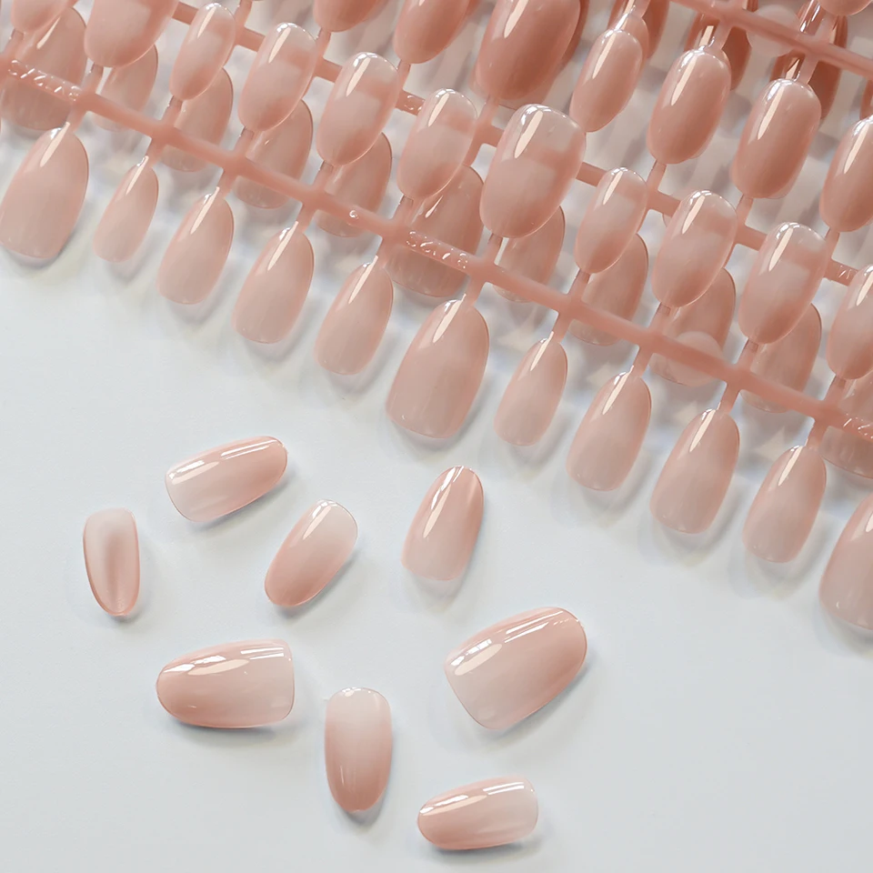 150 uñas postizas almendra cortas con degradado, brillantes, nude, tallas XS/S/M, cubierta completa, puntas DIY 3