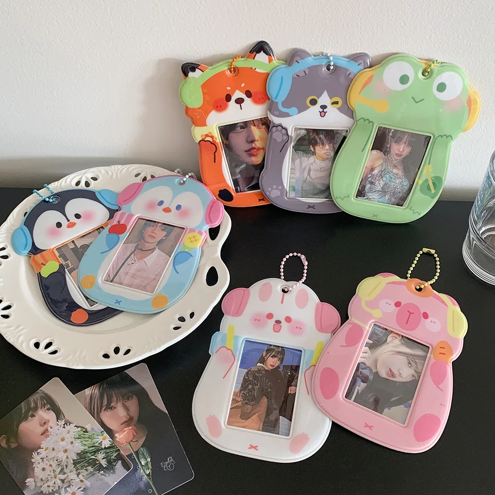 PVC Colorful Cartoon Cute Photo Card Holder Pockets for 2.7x3.3 Inch Mini Photo Sticker & Name Card 3 Inch Photos with Key Chain